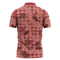 Red Palaka Hawaii Cowboy Zipper Polo Shirt Puakenikeni Lei Paniolo Papale Seamless Vibes - Polynesian Pride