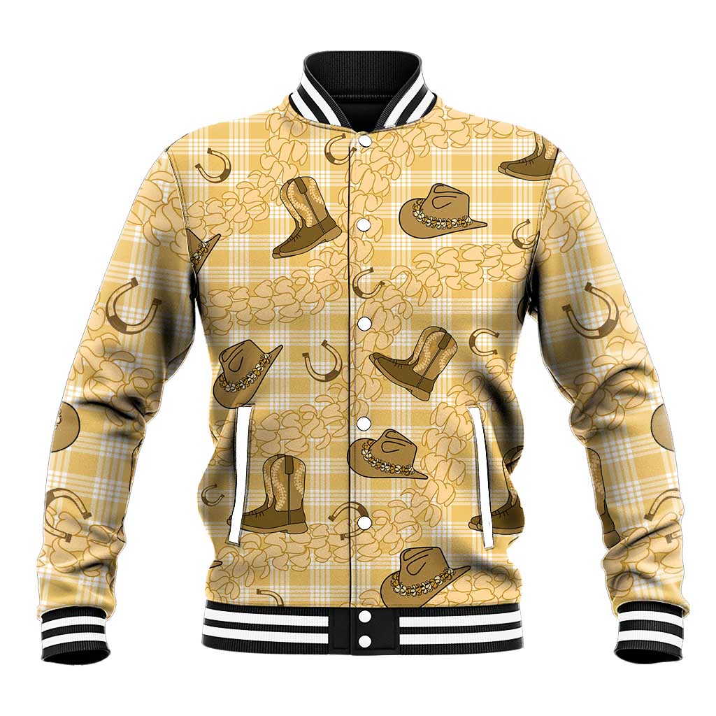 Yellow Palaka Hawaii Cowboy Baseball Jacket Puakenikeni Lei Paniolo Papale Seamless Vibes - Polynesian Pride