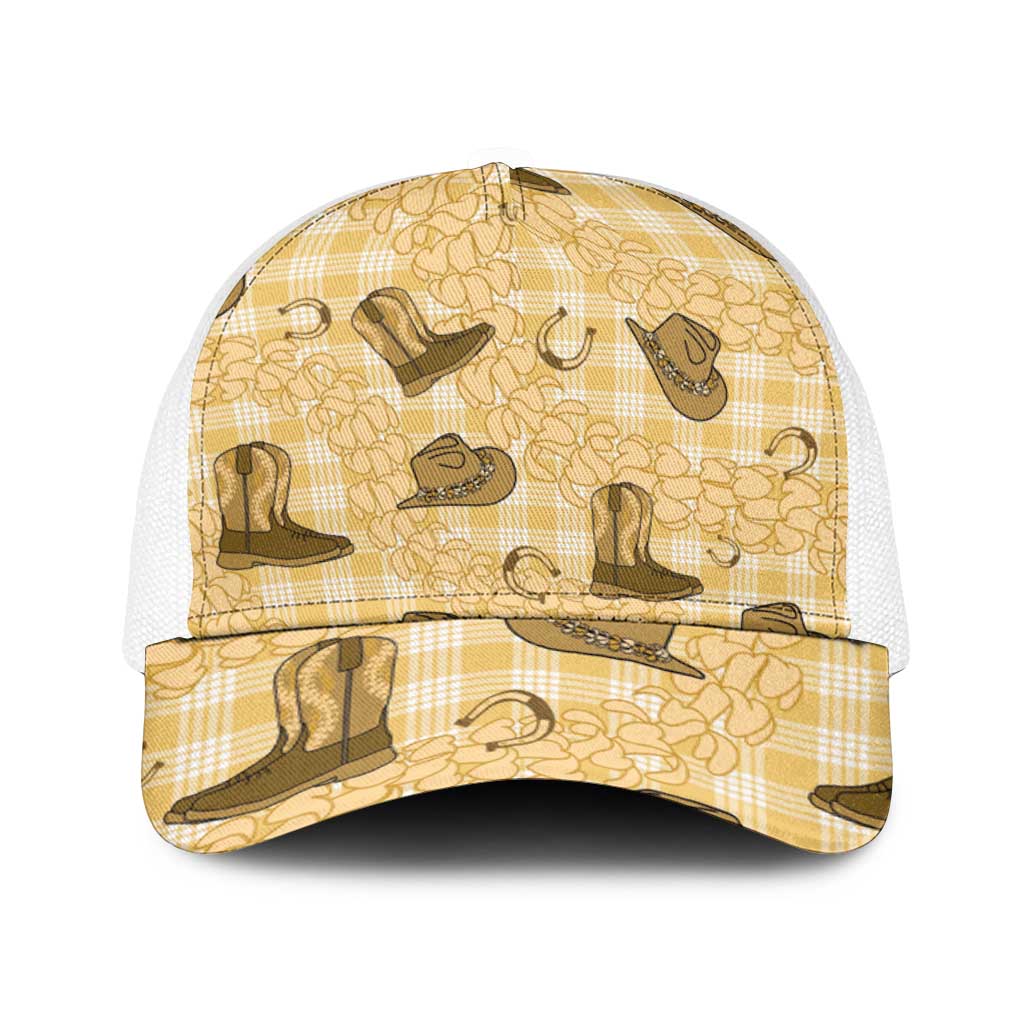 Yellow Palaka Hawaii Cowboy Baseball Net Cap Puakenikeni Lei Paniolo Papale Seamless Vibes - Polynesian Pride