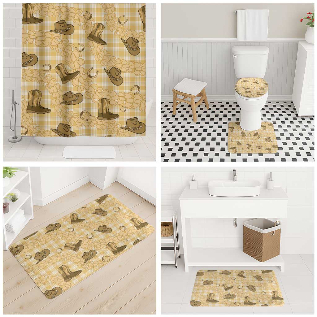 Yellow Palaka Hawaii Cowboy Bathroom Set Puakenikeni Lei Paniolo Papale Seamless Vibes - Polynesian Pride