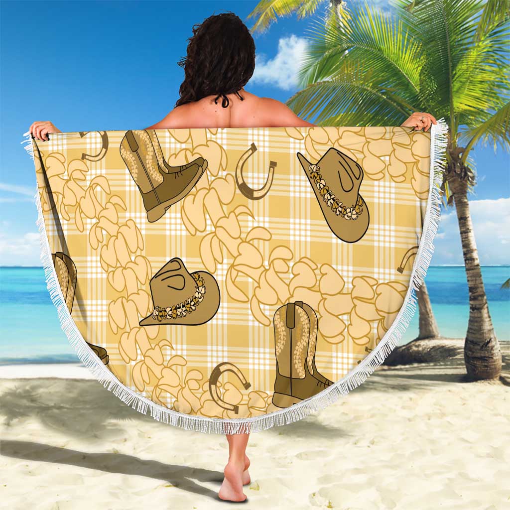 Yellow Palaka Hawaii Cowboy Beach Blanket Puakenikeni Lei Paniolo Papale Seamless Vibes - Polynesian Pride