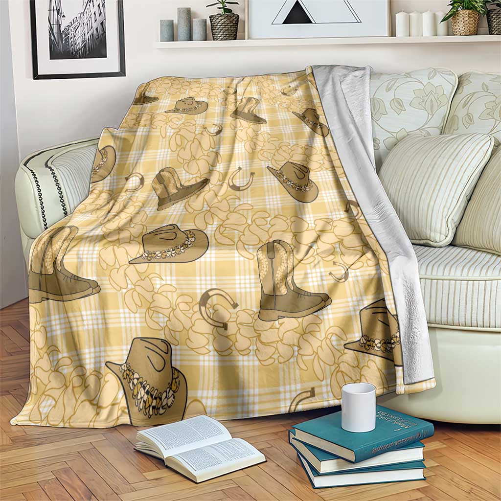 Yellow Palaka Hawaii Cowboy Blanket Puakenikeni Lei Paniolo Papale Seamless Vibes - Polynesian Pride