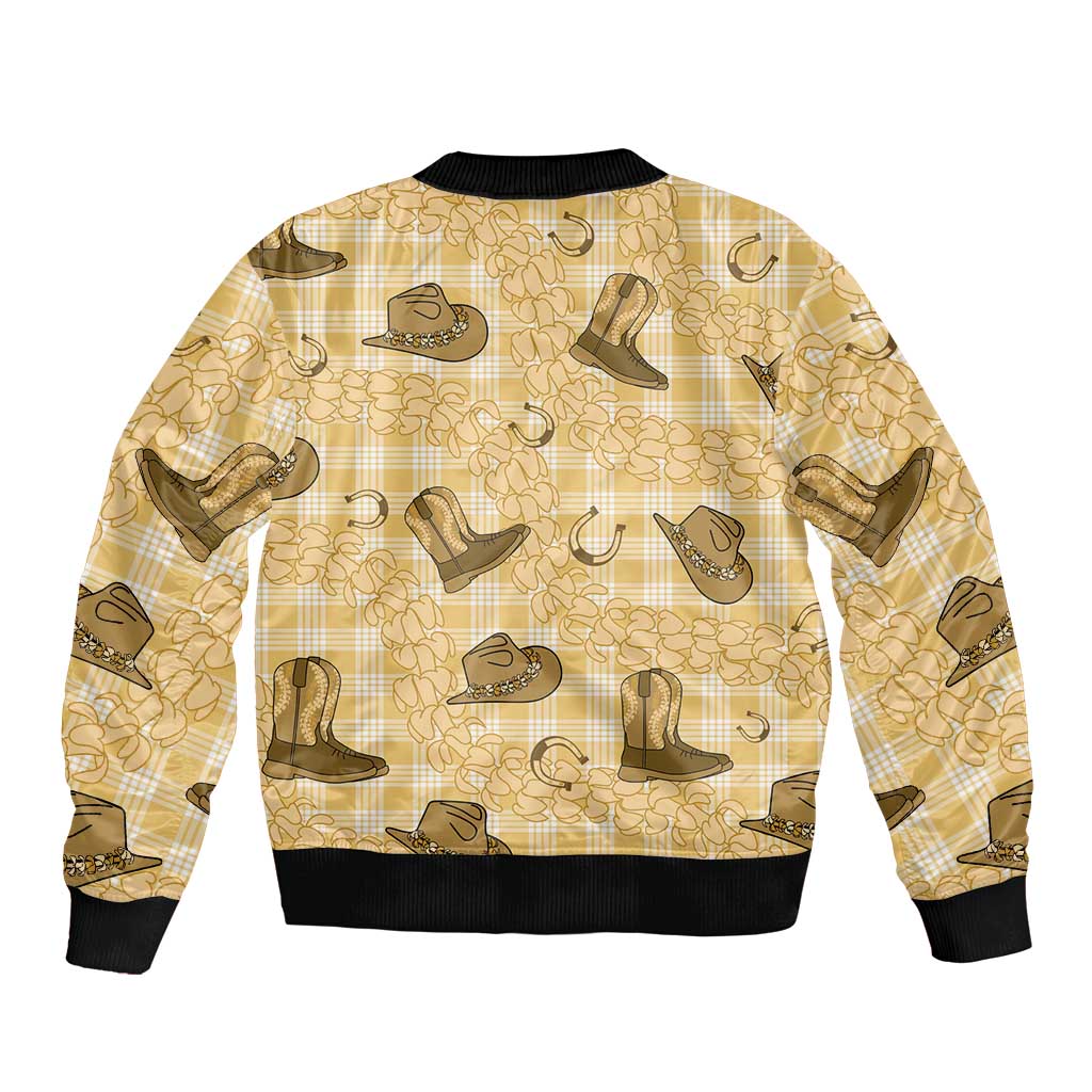 Yellow Palaka Hawaii Cowboy Bomber Jacket Puakenikeni Lei Paniolo Papale Seamless Vibes - Polynesian Pride