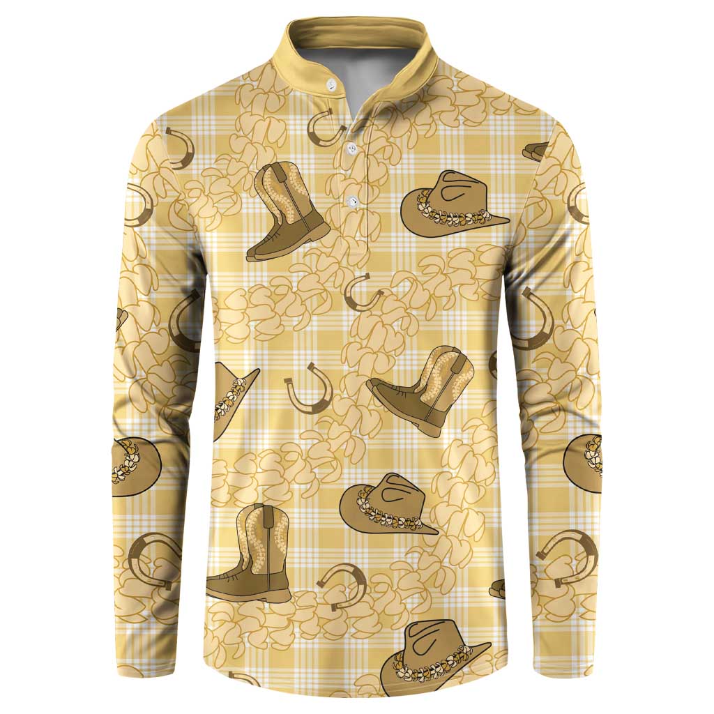 Yellow Palaka Hawaii Cowboy Button Sweatshirt Puakenikeni Lei Paniolo Papale Seamless Vibes - Polynesian Pride