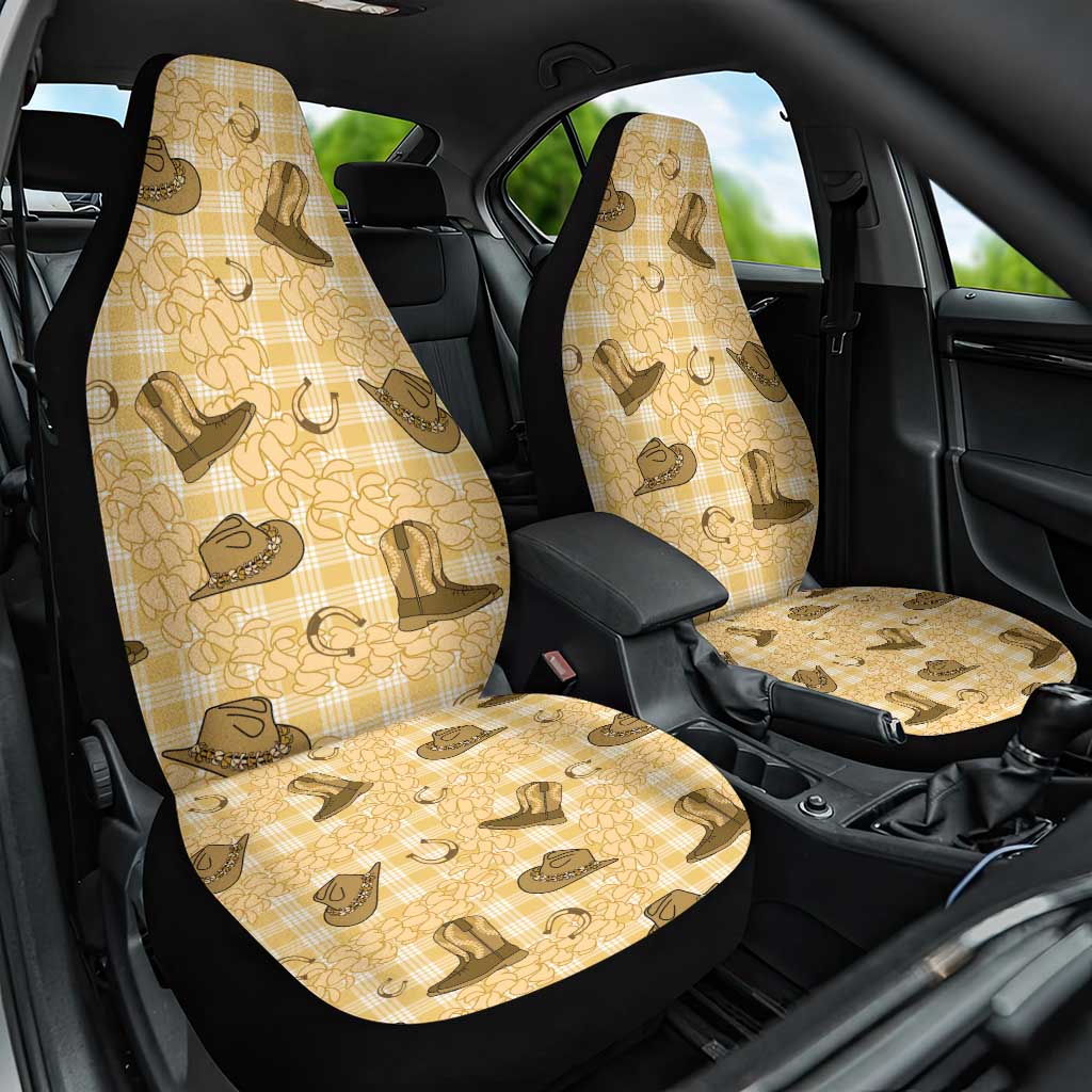 Yellow Palaka Hawaii Cowboy Car Seat Cover Puakenikeni Lei Paniolo Papale Seamless Vibes - Polynesian Pride