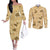 Yellow Palaka Hawaii Cowboy Couples Matching Off The Shoulder Long Sleeve Dress and Long Sleeve Button Shirt Puakenikeni Lei Paniolo Papale Seamless Vibes - Polynesian Pride