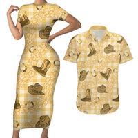 Yellow Palaka Hawaii Cowboy Couples Matching Short Sleeve Bodycon Dress and Hawaiian Shirt Puakenikeni Lei Paniolo Papale Seamless Vibes LT14 Yellow - Polynesian Pride