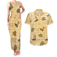 Yellow Palaka Hawaii Cowboy Couples Matching Tank Maxi Dress and Hawaiian Shirt Puakenikeni Lei Paniolo Papale Seamless Vibes LT14 Yellow - Polynesian Pride