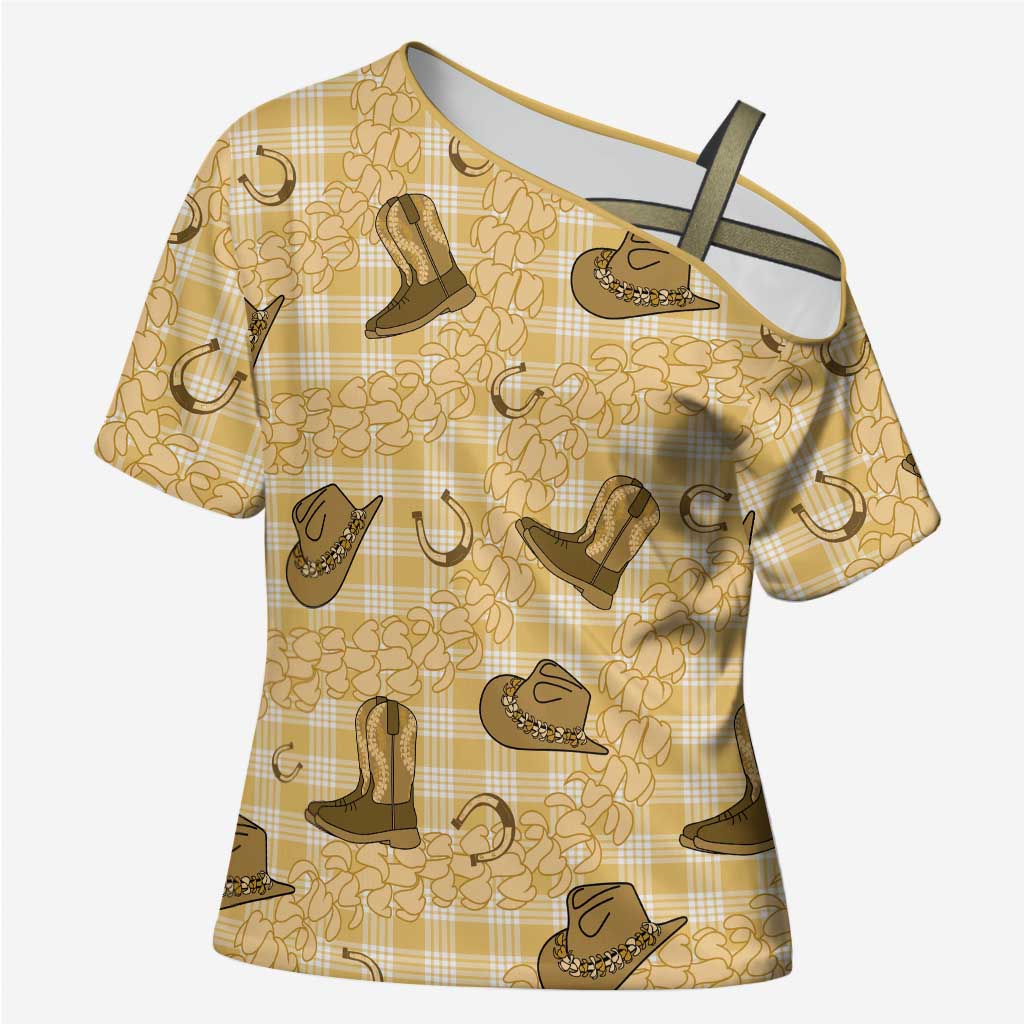 Yellow Palaka Hawaii Cowboy Cross Shoulder Shirt Puakenikeni Lei Paniolo Papale Seamless Vibes - Polynesian Pride