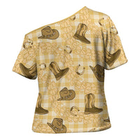 Yellow Palaka Hawaii Cowboy Cross Shoulder Shirt Puakenikeni Lei Paniolo Papale Seamless Vibes LT14 - Polynesian Pride