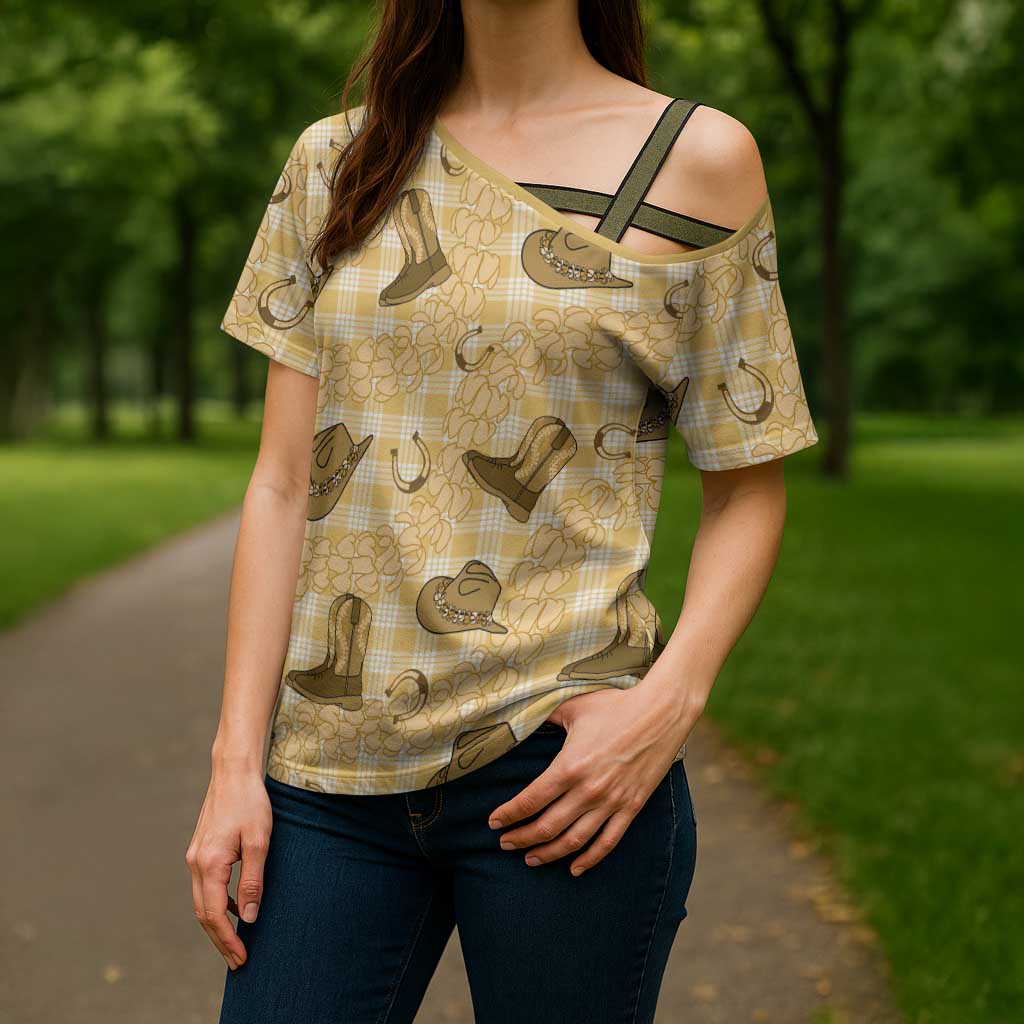 Yellow Palaka Hawaii Cowboy Cross Shoulder Shirt Puakenikeni Lei Paniolo Papale Seamless Vibes LT14 - Polynesian Pride