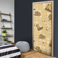 Yellow Palaka Hawaii Cowboy Door Cover Puakenikeni Lei Paniolo Papale Seamless Vibes - Polynesian Pride