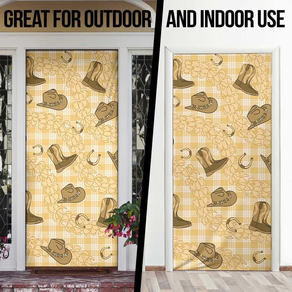 Yellow Palaka Hawaii Cowboy Door Cover Puakenikeni Lei Paniolo Papale Seamless Vibes - Polynesian Pride