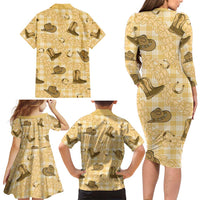 Yellow Palaka Hawaii Cowboy Family Matching Long Sleeve Bodycon Dress and Hawaiian Shirt Puakenikeni Lei Paniolo Papale Seamless Vibes LT14 - Polynesian Pride