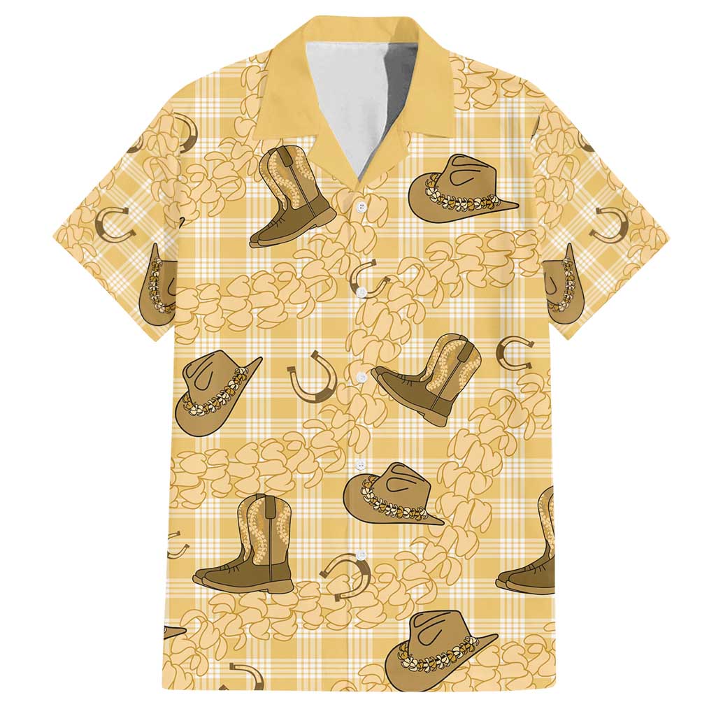 Yellow Palaka Hawaii Cowboy Family Matching Long Sleeve Bodycon Dress and Hawaiian Shirt Puakenikeni Lei Paniolo Papale Seamless Vibes LT14 Dad's Shirt - Short Sleeve Yellow - Polynesian Pride