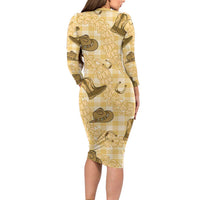 Yellow Palaka Hawaii Cowboy Family Matching Long Sleeve Bodycon Dress and Hawaiian Shirt Puakenikeni Lei Paniolo Papale Seamless Vibes LT14 - Polynesian Pride