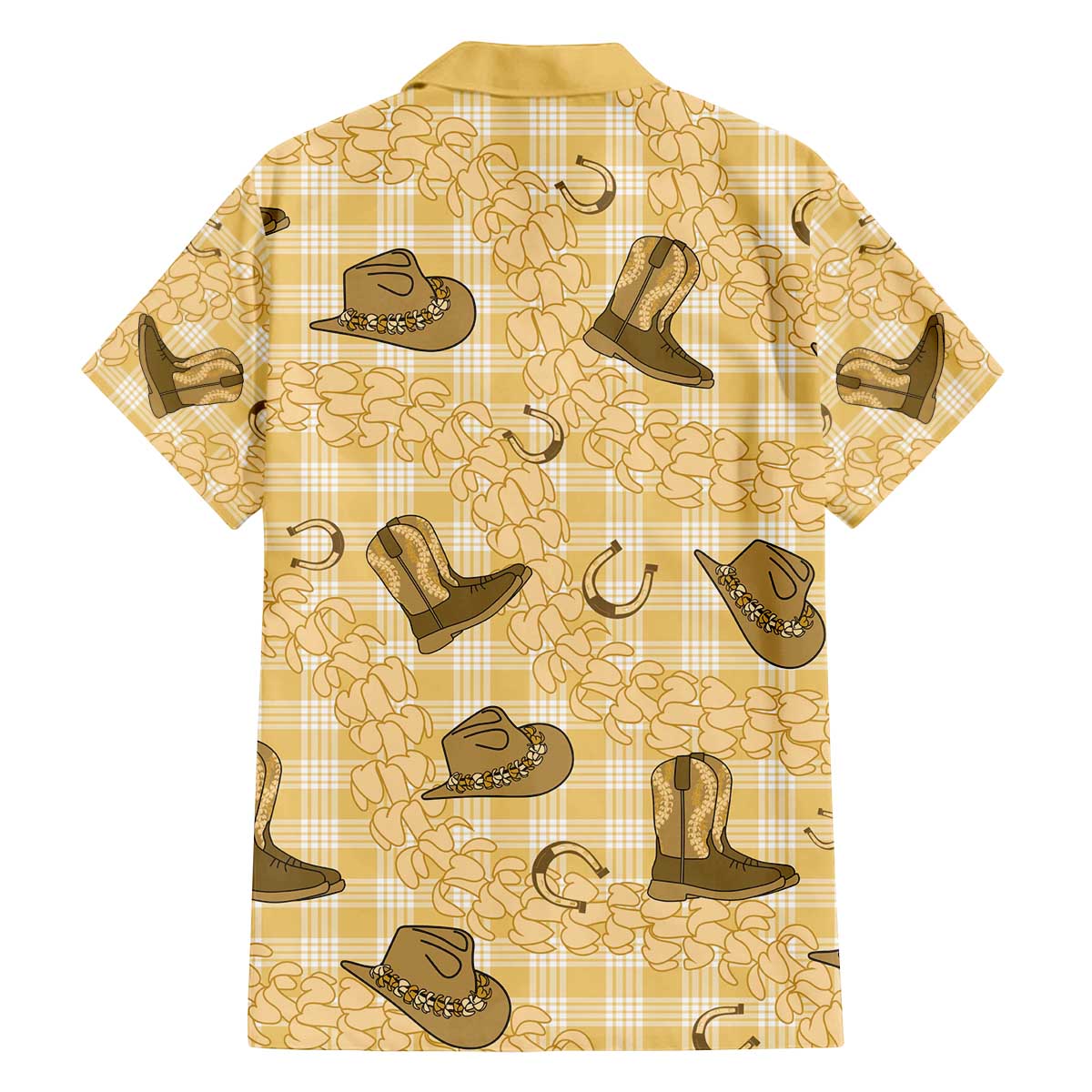 Yellow Palaka Hawaii Cowboy Family Matching Off The Shoulder Long Sleeve Dress and Hawaiian Shirt Puakenikeni Lei Paniolo Papale Seamless Vibes - Polynesian Pride