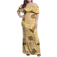 Yellow Palaka Hawaii Cowboy Family Matching Off Shoulder Maxi Dress and Hawaiian Shirt Puakenikeni Lei Paniolo Papale Seamless Vibes LT14 Mom's Dress Yellow - Polynesian Pride