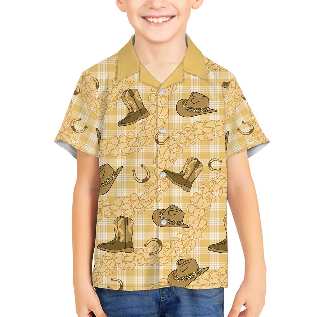 Yellow Palaka Hawaii Cowboy Family Matching Off Shoulder Maxi Dress and Hawaiian Shirt Puakenikeni Lei Paniolo Papale Seamless Vibes LT14 Son's Shirt Yellow - Polynesian Pride