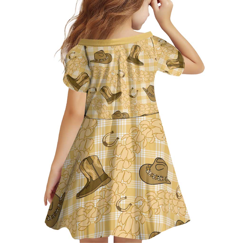 Yellow Palaka Hawaii Cowboy Family Matching Off Shoulder Short Dress and Hawaiian Shirt Puakenikeni Lei Paniolo Papale Seamless Vibes LT14 - Polynesian Pride