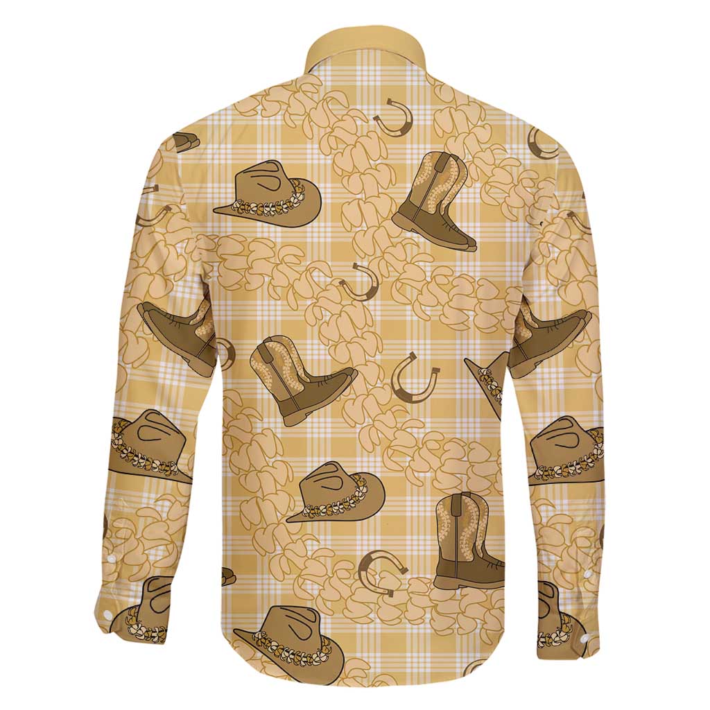 Yellow Palaka Hawaii Cowboy Family Matching Off Shoulder Short Dress and Hawaiian Shirt Puakenikeni Lei Paniolo Papale Seamless Vibes LT14 - Polynesian Pride