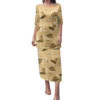 Yellow Palaka Hawaii Cowboy Family Matching Puletasi and Hawaiian Shirt Puakenikeni Lei Paniolo Papale Seamless Vibes LT14 Mom's Dress Yellow - Polynesian Pride