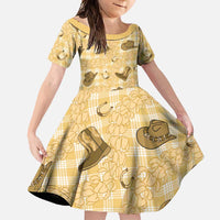 Yellow Palaka Hawaii Cowboy Family Matching Short Sleeve Bodycon Dress and Hawaiian Shirt Puakenikeni Lei Paniolo Papale Seamless Vibes LT14 Daughter's Dress Yellow - Polynesian Pride