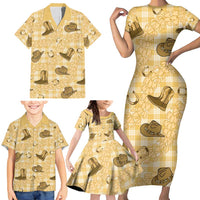 Yellow Palaka Hawaii Cowboy Family Matching Short Sleeve Bodycon Dress and Hawaiian Shirt Puakenikeni Lei Paniolo Papale Seamless Vibes LT14 - Polynesian Pride