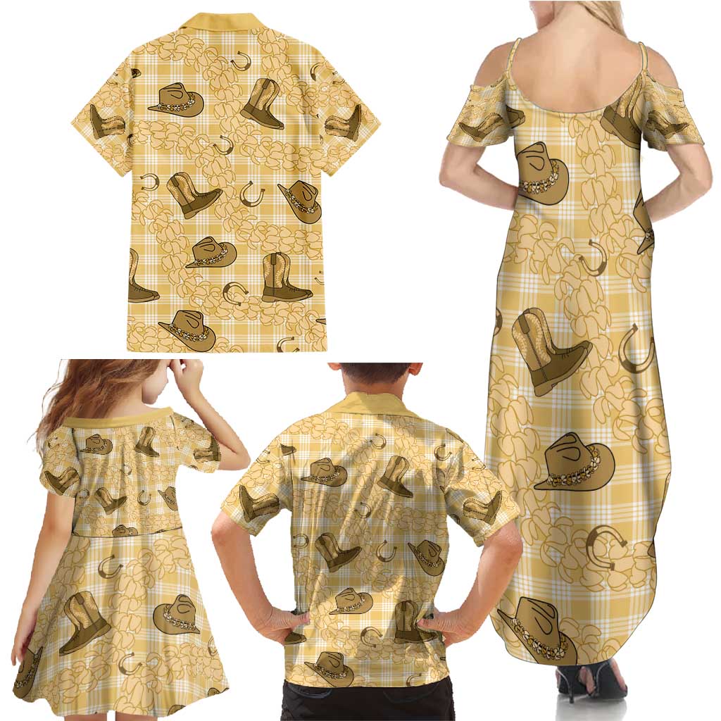 Yellow Palaka Hawaii Cowboy Family Matching Summer Maxi Dress and Hawaiian Shirt Puakenikeni Lei Paniolo Papale Seamless Vibes LT14 - Polynesian Pride