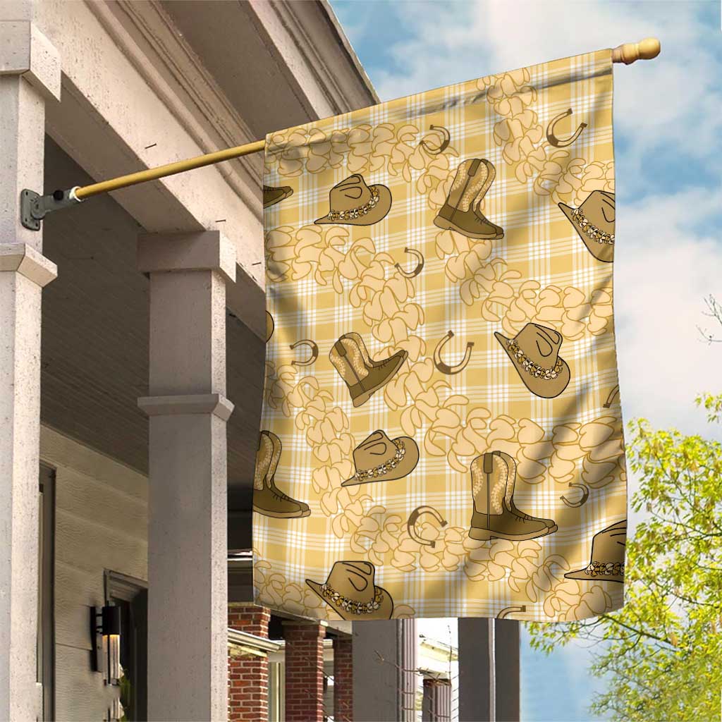 Yellow Palaka Hawaii Cowboy Garden Flag Puakenikeni Lei Paniolo Papale Seamless Vibes - Polynesian Pride