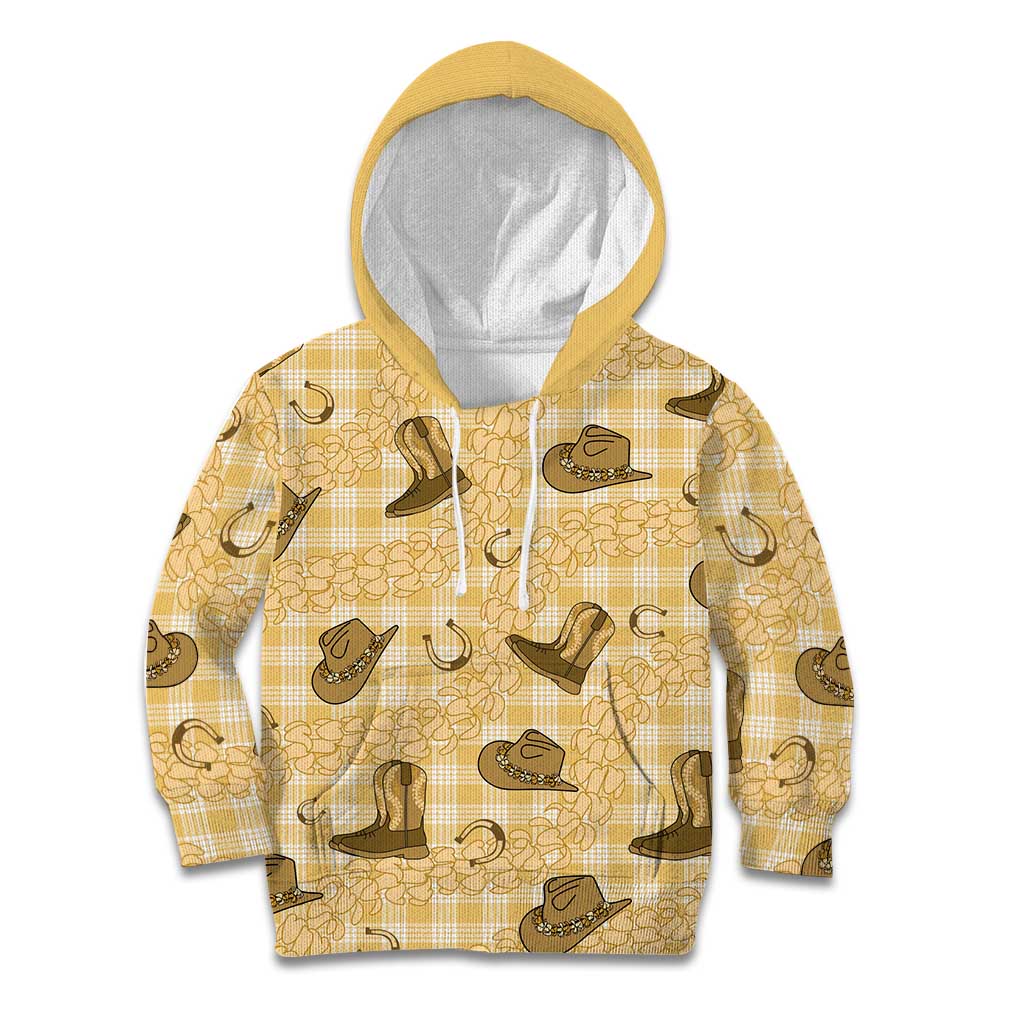 Yellow Palaka Hawaii Cowboy Kid Hoodie Puakenikeni Lei Paniolo Papale Seamless Vibes - Polynesian Pride