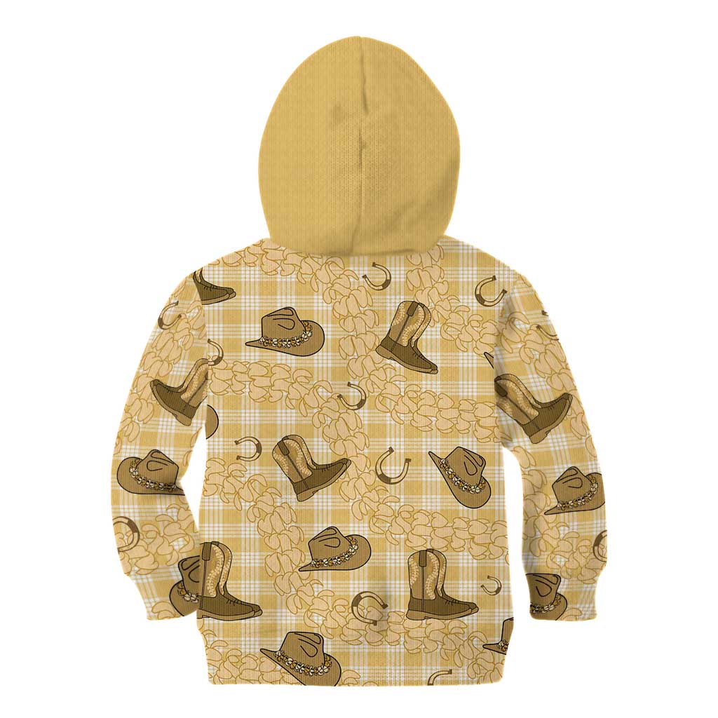 Yellow Palaka Hawaii Cowboy Kid Hoodie Puakenikeni Lei Paniolo Papale Seamless Vibes - Polynesian Pride