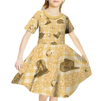 Yellow Palaka Hawaii Cowboy Kid Short Sleeve Dress Puakenikeni Lei Paniolo Papale Seamless Vibes LT14 - Polynesian Pride