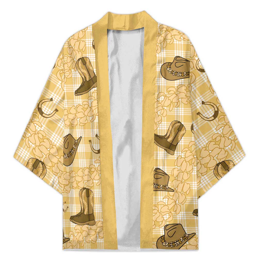 Yellow Palaka Hawaii Cowboy Kimono Puakenikeni Lei Paniolo Papale Seamless Vibes - Polynesian Pride