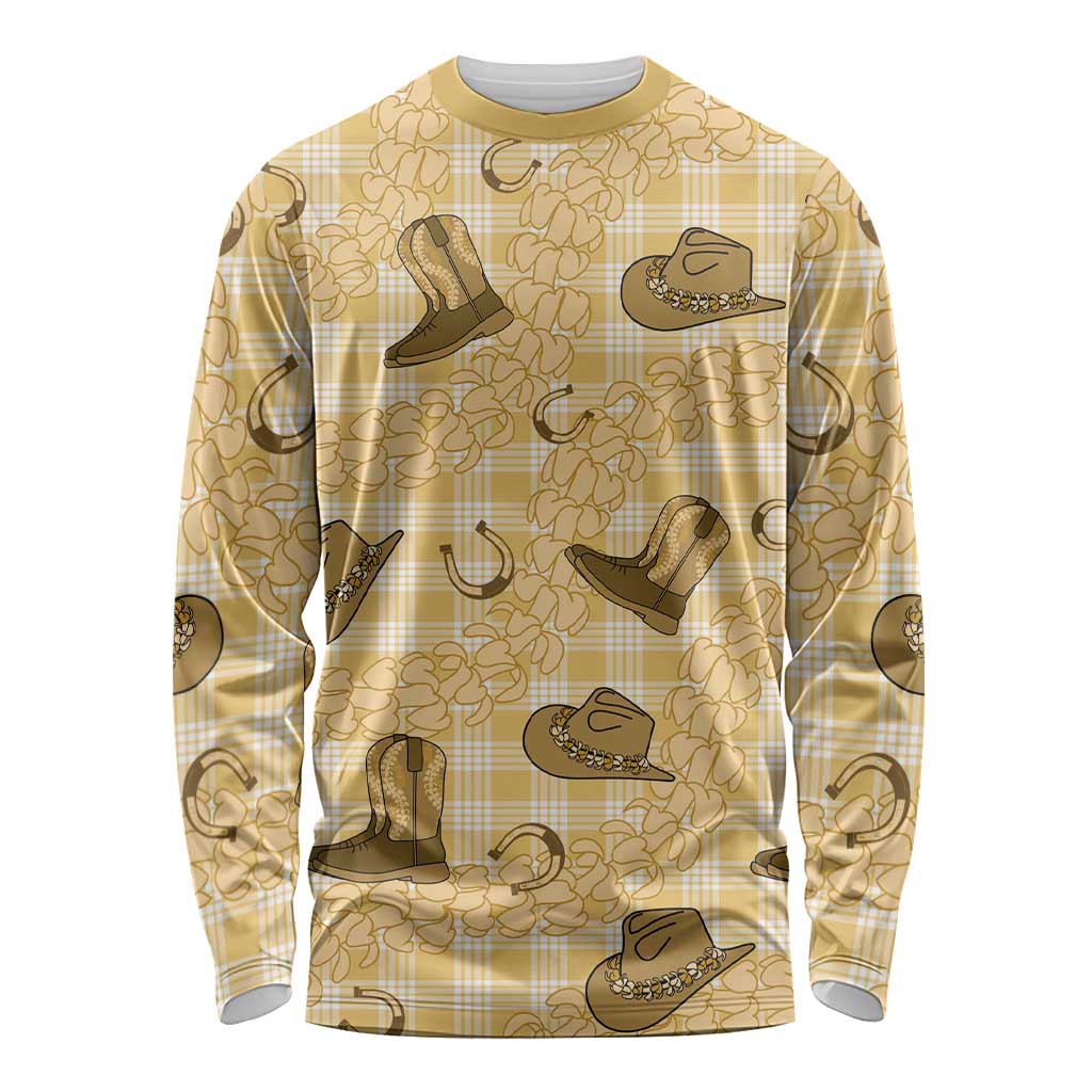 Yellow Palaka Hawaii Cowboy Long Sleeve Shirt Puakenikeni Lei Paniolo Papale Seamless Vibes - Polynesian Pride