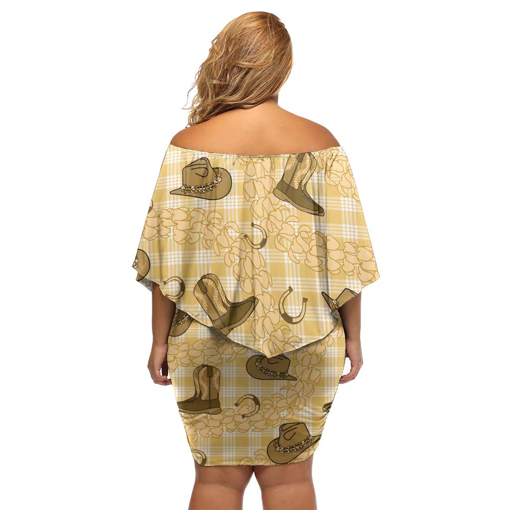 Yellow Palaka Hawaii Cowboy Off Shoulder Short Dress Puakenikeni Lei Paniolo Papale Seamless Vibes - Polynesian Pride