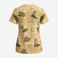 Yellow Palaka Hawaii Cowboy Scrub Top Puakenikeni Lei Paniolo Papale Seamless Vibes - Polynesian Pride