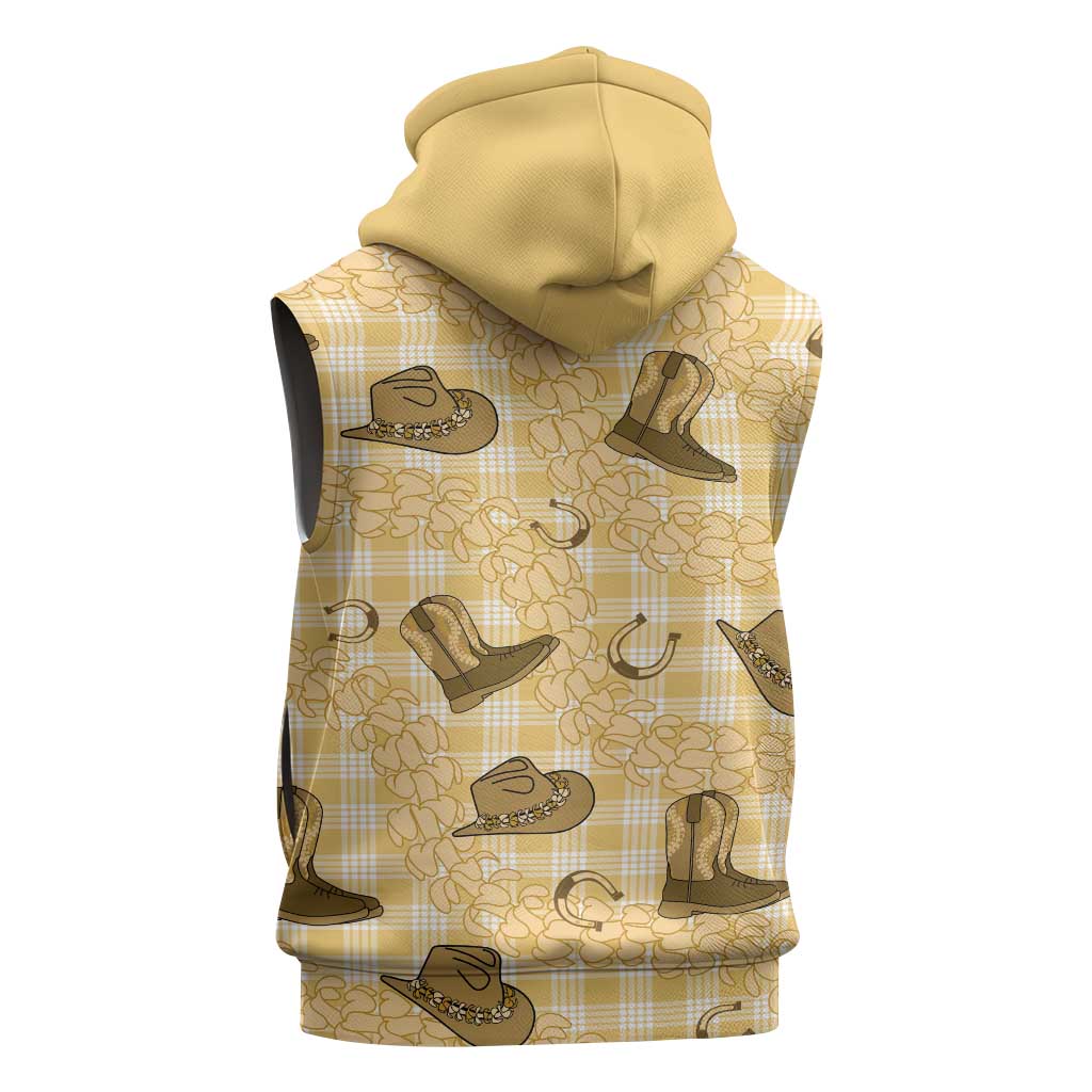 Yellow Palaka Hawaii Cowboy Sleeveless Hoodie Puakenikeni Lei Paniolo Papale Seamless Vibes LT14 - Polynesian Pride