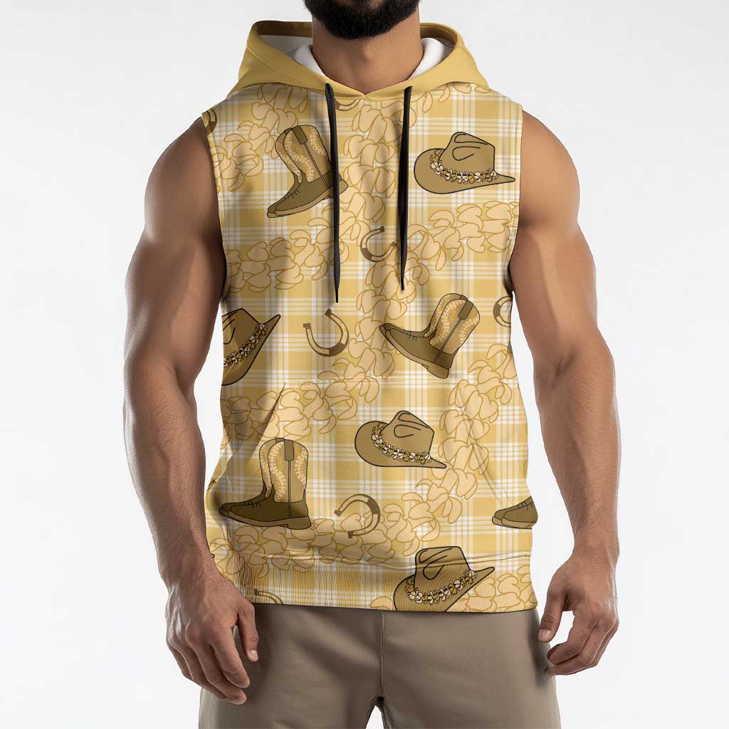 Yellow Palaka Hawaii Cowboy Sleeveless Hoodie Puakenikeni Lei Paniolo Papale Seamless Vibes LT14 - Polynesian Pride