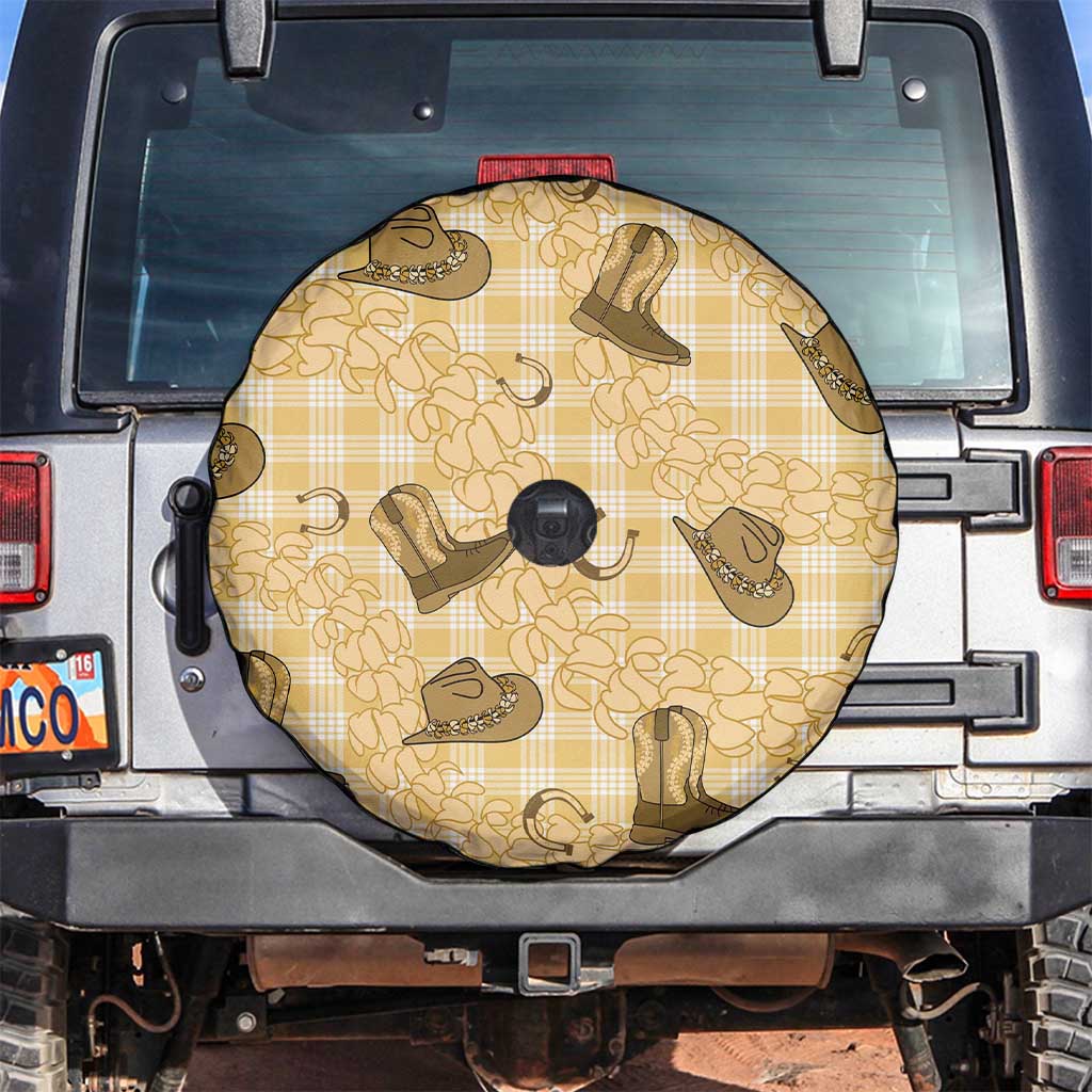 Yellow Palaka Hawaii Cowboy Spare Tire Cover Puakenikeni Lei Paniolo Papale Seamless Vibes - Polynesian Pride