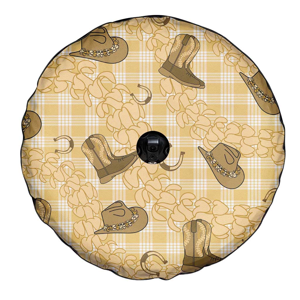 Yellow Palaka Hawaii Cowboy Spare Tire Cover Puakenikeni Lei Paniolo Papale Seamless Vibes - Polynesian Pride