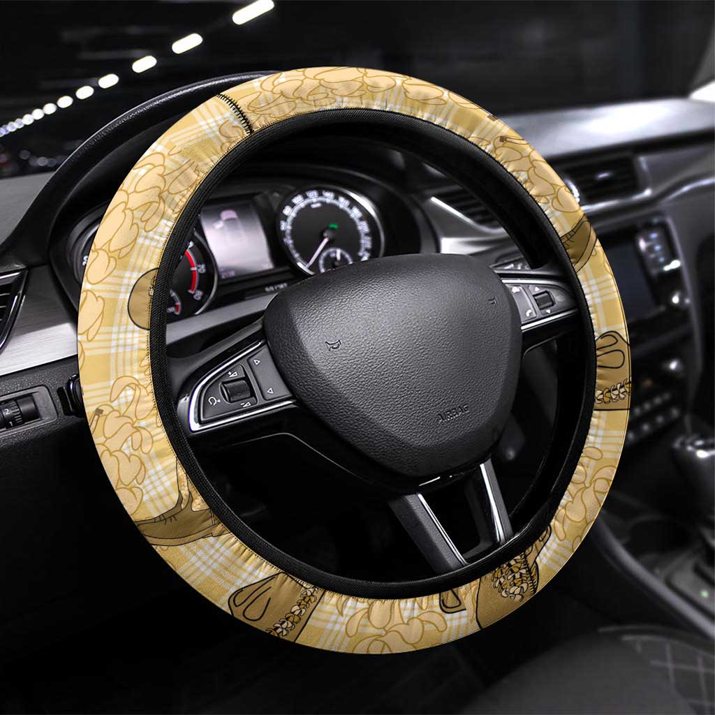 Yellow Palaka Hawaii Cowboy Steering Wheel Cover Puakenikeni Lei Paniolo Papale Seamless Vibes - Polynesian Pride