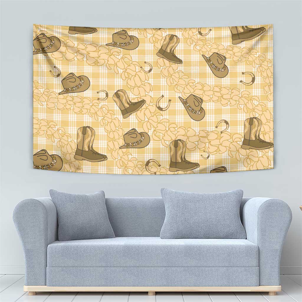 Yellow Palaka Hawaii Cowboy Tapestry Puakenikeni Lei Paniolo Papale Seamless Vibes - Polynesian Pride