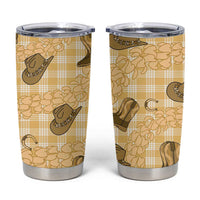 Yellow Palaka Hawaii Cowboy Tumbler Cup Puakenikeni Lei Paniolo Papale Seamless Vibes - Polynesian Pride