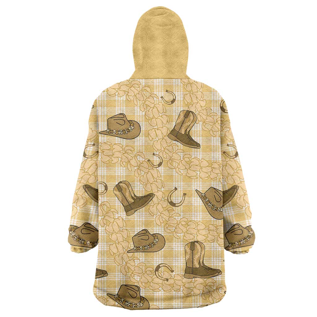 Yellow Palaka Hawaii Cowboy Wearable Blanket Hoodie Puakenikeni Lei Paniolo Papale Seamless Vibes LT14 - Polynesian Pride