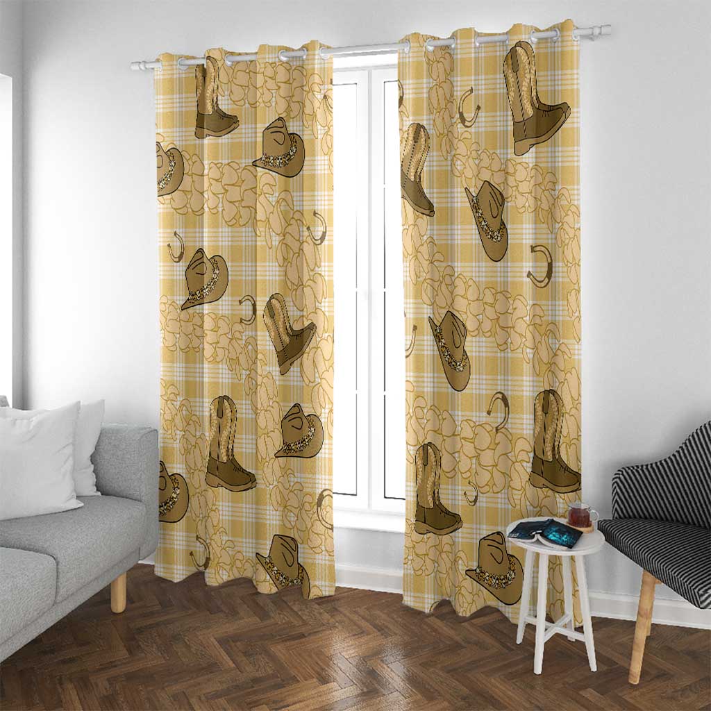 Yellow Palaka Hawaii Cowboy Window Curtain Puakenikeni Lei Paniolo Papale Seamless Vibes - Polynesian Pride
