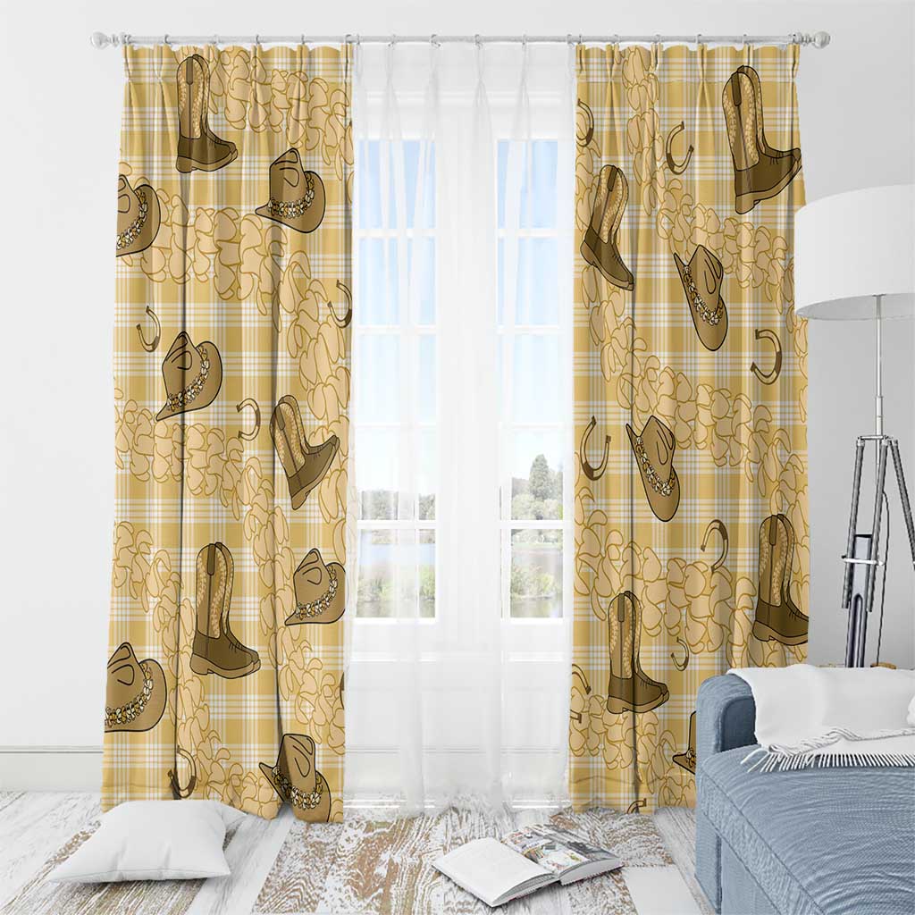 Yellow Palaka Hawaii Cowboy Window Curtain Puakenikeni Lei Paniolo Papale Seamless Vibes - Polynesian Pride