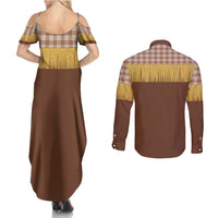 Aloha Hawaii Cowboy Custome Couples Matching Summer Maxi Dress and Long Sleeve Button Shirt Puakenikeni Lei Palaka Tassel Style LT14 - Polynesian Pride