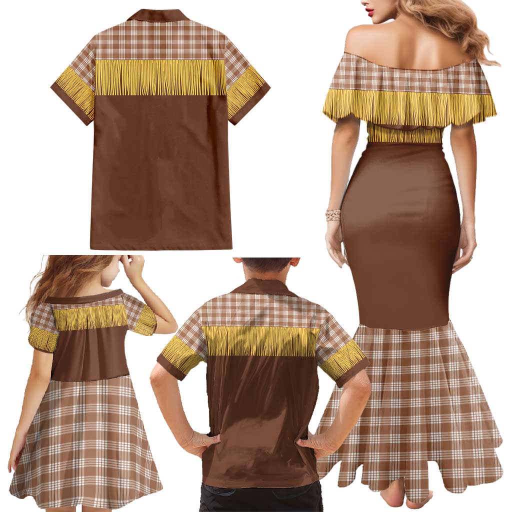 Aloha Hawaii Cowboy Custome Family Matching Mermaid Dress and Hawaiian Shirt Puakenikeni Lei Palaka Tassel Style - Polynesian Pride