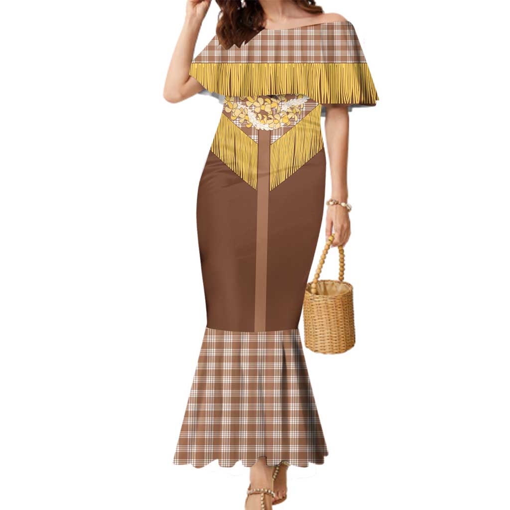 Aloha Hawaii Cowboy Custome Family Matching Mermaid Dress and Hawaiian Shirt Puakenikeni Lei Palaka Tassel Style - Polynesian Pride